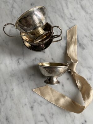 Vintage silver punsch cups with patina