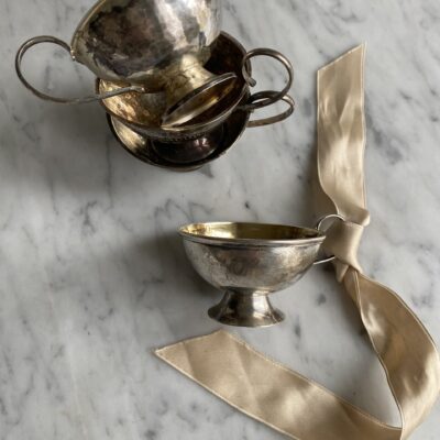 Vintage silver punsch cups with patina
