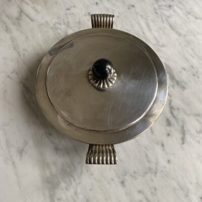 Antique silver lidded serving dish with handles