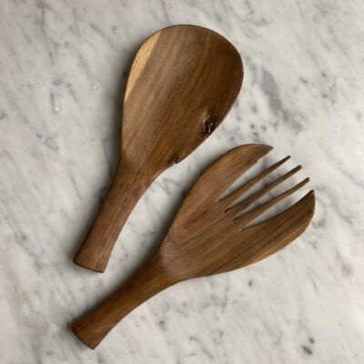 Rustic wooden salad servers