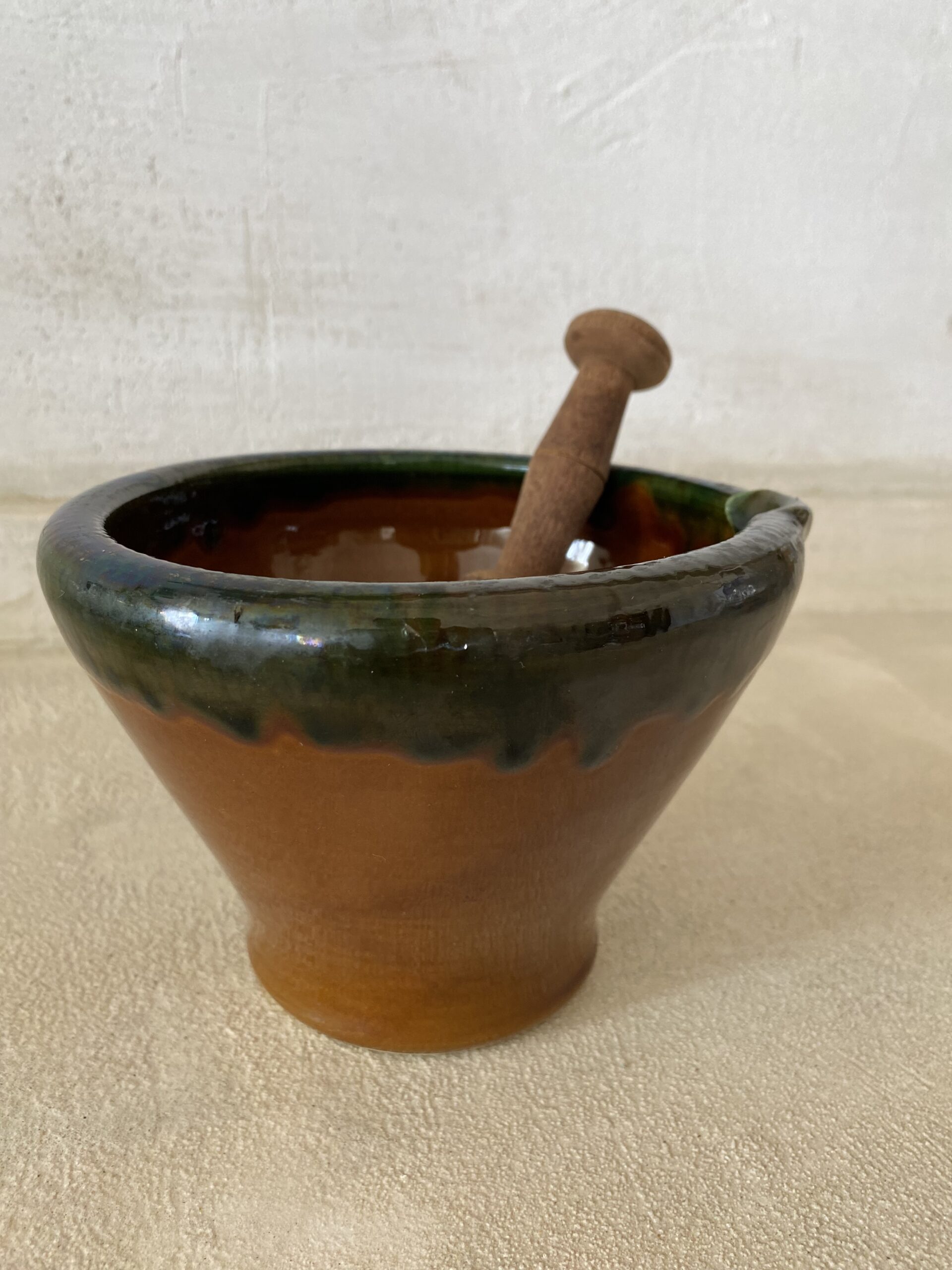 Vintage spanish Mortar & Pestle Caramel Glazed