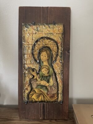 Old catholic Wooden Picture of the Virgin Mary and the baby