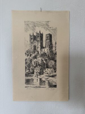 Etching, Durham Cathedral, signed John Finley