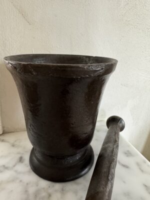 Antique apothecary Cast Iron Mortar and Pestle 1800 - Image 2