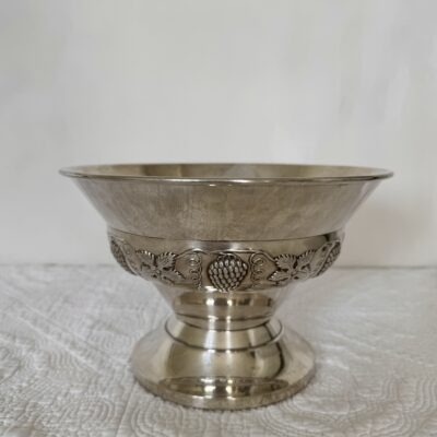 Footed Silver Bowl with Grapevines ornaments.